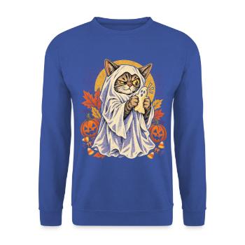Halloween Katze im Geisterkostüm verspielte Spuk - Unisex Pullover - Royalblau - Vorne - Alina (178cm) & Michal (187cm)