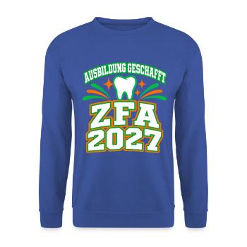 Ausbildung geschafft – ZFA Abschluss 2027 - Unisex Pullover - Royalblau - Vorne - Alina (178cm) & Michal (187cm)