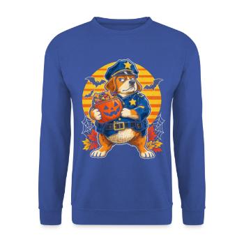 Halloween Hund in Polizeikostüm Retro-Sonne für - Unisex Pullover - Royalblau - Vorne - Alina (178cm) & Michal (187cm)