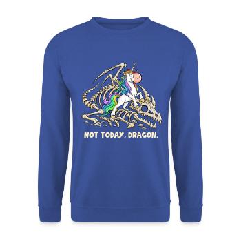 Not Today Dragon Einhorn Fantasy Humor - Unisex Pullover - Royalblau - Vorne - Alina (178cm) & Michal (187cm)