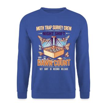 Nachtdienst Mottenfalle Morgendämmerung - Unisex Pullover - Royalblau - Vorne - Alina (178cm) & Michal (187cm)