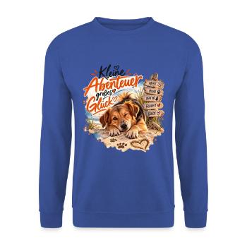 Kleine Abenteuer Großes Glück - Unisex Pullover - Royalblau - Vorne - Alina (178cm) & Michal (187cm)
