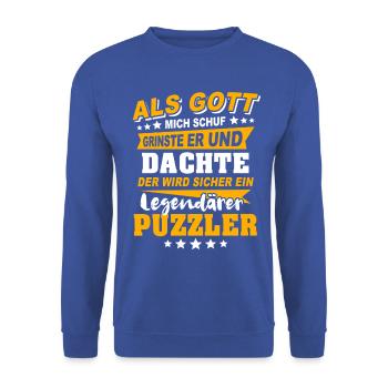 Puzzler Puzzlen - Unisex Pullover - Royalblau - Vorne - Alina (178cm) & Michal (187cm)