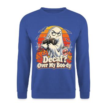 Halloween Koffein-Geist Decaf Over My Boo-dy - Unisex Pullover - Royalblau - Vorne - Alina (178cm) & Michal (187cm)