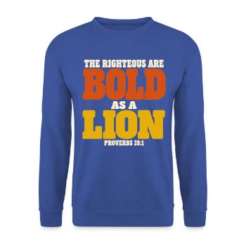 Christlicher Bibelvers Löwe Mut - Unisex Pullover - Royalblau - Vorne - Alina (178cm) & Michal (187cm)