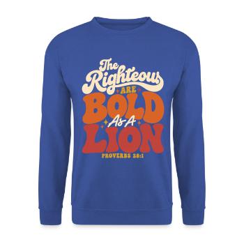 Christlicher Löwe Bibelvers Spruch - Unisex Pullover - Royalblau - Vorne - Alina (178cm) & Michal (187cm)