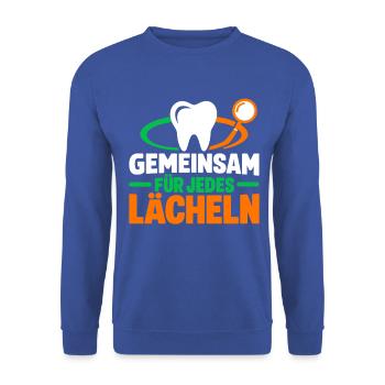 Gemeinsam für jedes Lächeln – Zahnarzt Team - Unisex Pullover - Royalblau - Vorne - Alina (178cm) & Michal (187cm)