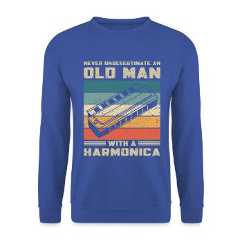 Unterschätze Nie Alten Mann Mit Mundharmonika - Unisex Pullover - Royalblau - Vorne - Alina (178cm) & Michal (187cm)
