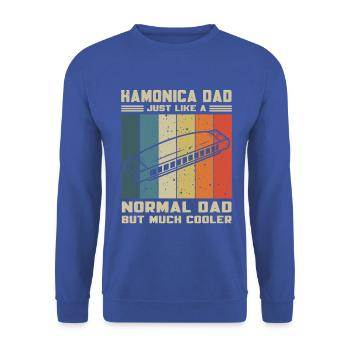 Mundharmonika Papa Wie Normaler Papa Aber Cooler - Unisex Pullover - Royalblau - Vorne - Alina (178cm) & Michal (187cm)