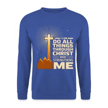 Ich kann alles durch Christus tun - Unisex Pullover - Royalblau - Vorne - Alina (178cm) & Michal (187cm)