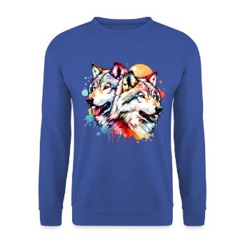 Grauwolf Geschenk - Unisex Pullover - Royalblau - Vorne - Alina (178cm) & Michal (187cm)