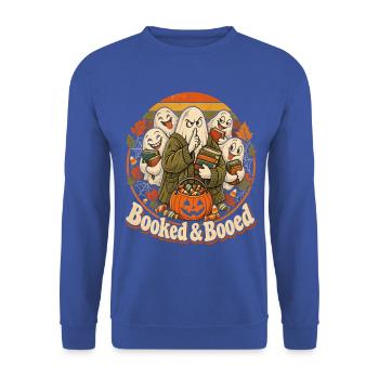 Halloween Geist Booked & Booed Leser - Unisex Pullover - Royalblau - Vorne - Alina (178cm) & Michal (187cm)