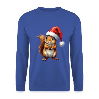 Festliches Eichhörnchen mit Santa-Mütze - Unisex Pullover - Royalblau - Vorne - Alina (178cm) & Michal (187cm)
