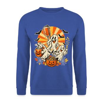 Halloween Pflegegeist mit Koffein und Infusion - Unisex Pullover - Royalblau - Vorne - Alina (178cm) & Michal (187cm)