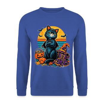 Halloween Katze bockig Cat Mom Retro - Unisex Pullover - Royalblau - Vorne - Alina (178cm) & Michal (187cm)