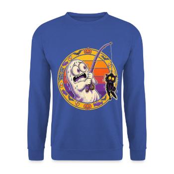 Halloween-Geist angelt fauchende Minikatze - Unisex Pullover - Royalblau - Vorne - Alina (178cm) & Michal (187cm)