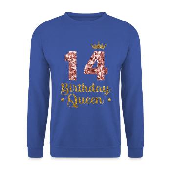 Birthday Queen 14 Geburtstag Königin 14 Jahre - Unisex Pullover - Royalblau - Vorne - Alina (178cm) & Michal (187cm)