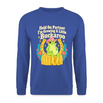 Glücklicher Hufeisenfrosch-Mama Kleiner Buckaroo - Unisex Pullover - Royalblau - Vorne - Alina (178cm) & Michal (187cm)