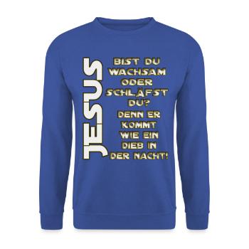 Jesus kommt - Unisex Pullover - Royalblau - Vorne - Alina (178cm) & Michal (187cm)