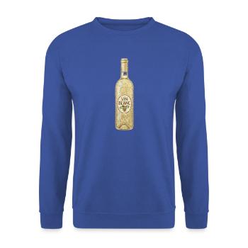 Weißweinflasche im bestickten Aussehen (bedruckt) - Unisex Pullover - Royalblau - Vorne - Alina (178cm) & Michal (187cm)