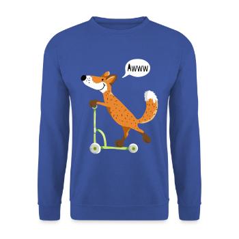 Kleiner schlauer Fuchs mit seinem grünen Roller - Unisex Pullover - Royalblau - Vorne - Alina (178cm) & Michal (187cm)