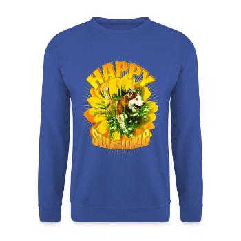 Happiness Dog Sunflower Design - Unisex Pullover - Royalblau - Vorne - Alina (178cm) & Michal (187cm)