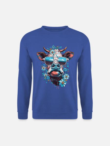 Bunte Kuh mit Sonnenbrille – Flower Power Look - Unisex Pullover - Royalblau