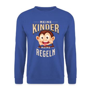 Kinder Kind Baby Erziehung Regeln lustig Geschenk - Unisex Pullover - Royalblau - Vorne - Alina (178cm) & Michal (187cm)