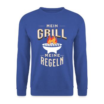 Mein Grill Meine Regeln für BBQ Grill Freunde - Unisex Pullover - Royalblau - Vorne - Alina (178cm) & Michal (187cm)
