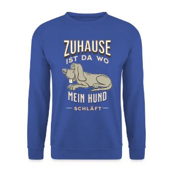 Zuhause ist da wo mein Hund schläft SchlafShirt - Unisex Pullover - Royalblau - Vorne - Alina (178cm) & Michal (187cm)