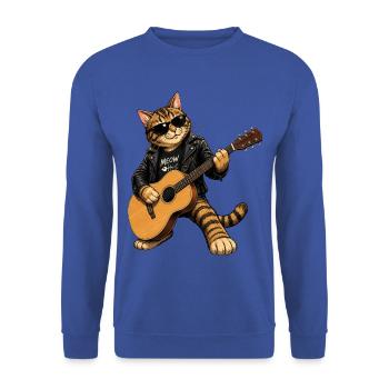 Coole Katze mit Gitarre – Rock & Meow - Unisex Pullover - Royalblau - Vorne - Alina (178cm) & Michal (187cm)