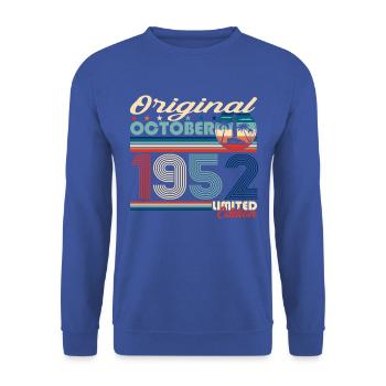 October Born 1952 70th Birthday Gift - Unisex Sweatshirt - royal blue - Front - Alina (178cm) & Michal (187cm)