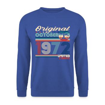 October Born 1972 50th Birthday Gift - Unisex Sweatshirt - royal blue - Front - Alina (178cm) & Michal (187cm)