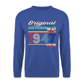 October Born 1947 75th Birthday Gift - Unisex Sweatshirt - royal blue - Front - Alina (178cm) & Michal (187cm)