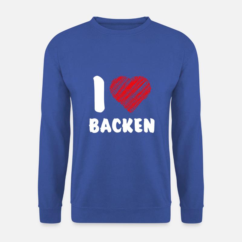 I love backen Motto Spruch Grafik Herz rot - Unisex Pullover - Royalblau