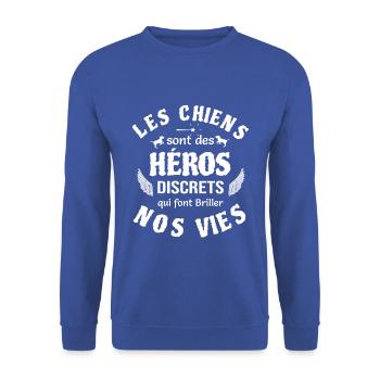 Les chiens, des héros qui font briller nos vies - Sweat-shirt Unisexe - bleu royal - Devant - Alina (178cm) & Michal (187cm)