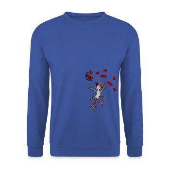 verliebte Möwe mit Kescher zum Herzen einfangen - Unisex Pullover - Royalblau - Vorne - Alina (178cm) & Michal (187cm)