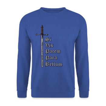 Latein mit Schwert - Si Vis Pacem Para Bellum - Unisex Pullover - Royalblau - Vorne - Alina (178cm) & Michal (187cm)