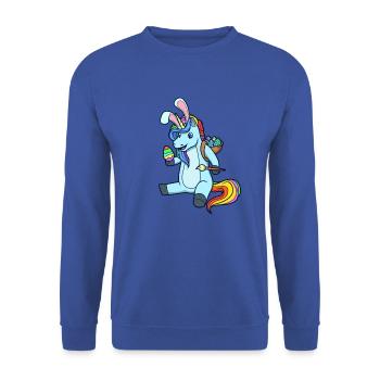 Einhorn bemalt Ostereier an Ostern - Ostereinhorn - Unisex Pullover - Royalblau - Vorne - Alina (178cm) & Michal (187cm)