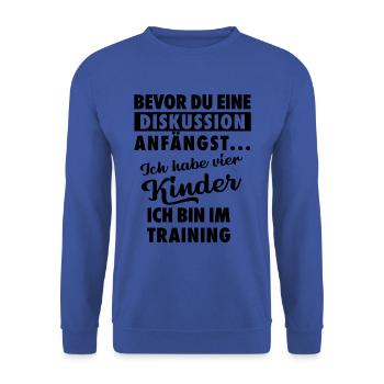 Ich habe vier Kinder - Vater und Kinder - Unisex Pullover - Royalblau - Vorne - Alina (178cm) & Michal (187cm)