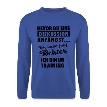 Ich habe fünf Töchter - Vater und Töchter - Unisex Pullover - Royalblau - Vorne - Alina (178cm) & Michal (187cm)