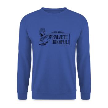Lateinischer Spruch - Salvete Discipuli - Unisex Pullover - Royalblau - Vorne - Alina (178cm) & Michal (187cm)