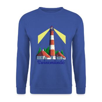 Leuchtturm - Ostseebad Swinemünde - Unisex Pullover - Royalblau - Vorne - Alina (178cm) & Michal (187cm)
