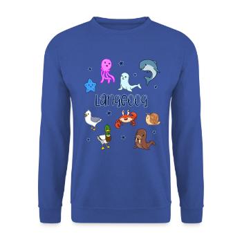 Süße Tiere in Langeoog - Unisex Pullover - Royalblau - Vorne - Alina (178cm) & Michal (187cm)