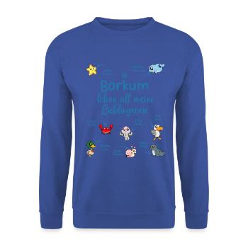 Meine Lieblingstiere in Borkum - Unisex Pullover - Royalblau - Vorne - Alina (178cm) & Michal (187cm)