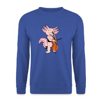 Comic Axolotl spielt Cello - Unisex Pullover - Royalblau - Vorne - Alina (178cm) & Michal (187cm)