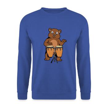 Comic Bär spielt Percussion - Unisex Pullover - Royalblau - Vorne - Alina (178cm) & Michal (187cm)