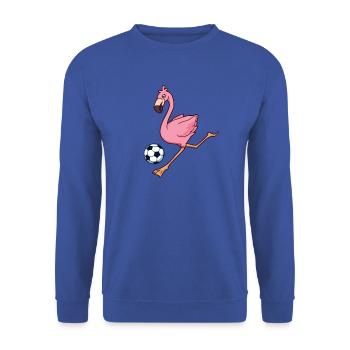 Comic Flamingo plays football - Unisex Sweatshirt - royal blue - Front - Alina (178cm) & Michal (187cm)