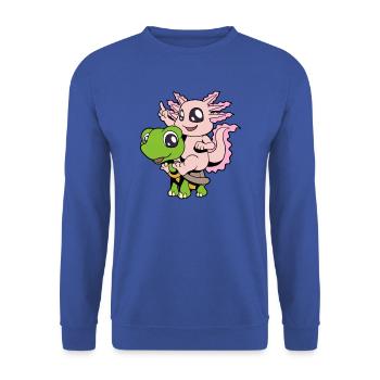 Comic - Sweet axolotl sits on turtle - Unisex Sweatshirt - royal blue - Front - Alina (178cm) & Michal (187cm)