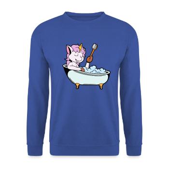 Einhorn nimmt Bad in der Badewanne - Unisex Pullover - Royalblau - Vorne - Alina (178cm) & Michal (187cm)